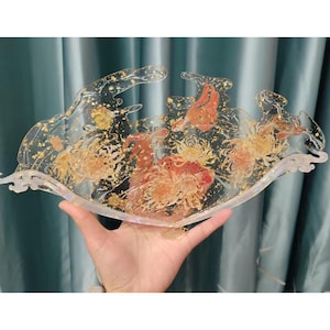 Gold Foil Fan, Handmade Flower Fan, Exquisite Chrysanthemum Fan, Golden Koi Fan, Transparent Drip Glue Fan, Wedding Gift for Friends