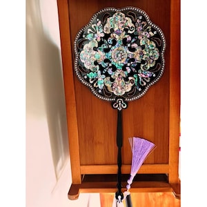 Mother-of-Pearl Fans, Handmade Mother-of-Pearl Inlaid Fans, Mandala Flower Fans, Pearl Round Fans, Exquisite Handicraft Fan Ornaments
