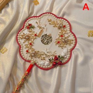 Handmade Exquisite Wedding Fan/Bridal Accessory/Handcrafted Bridal Round Hand Fan with Tassels for Wedding Decor., Bridal Gift, Photo Props