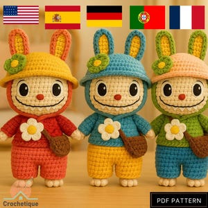 Labubu Amigurumi Pattern Crochet Plush Toy PDF, Easy Labubu Crochet Pattern PDF,DIY Digital Pattern for Handmade Monster Doll, Smiling Bunny