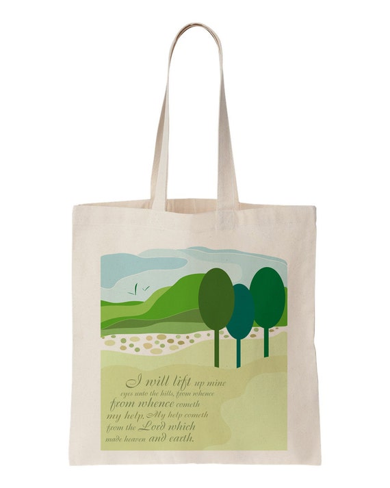 The Hills Canvas Tote Bag Green Yellow Tote Bible Art | Etsy