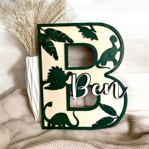Placa de porta para quarto infantil em madeira com nome l placa Dino personalizada | Decoração de parede em madeira, placa de porta com nome decoração de parede infantil verde marrom