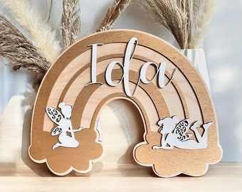 Name plate children's room rainbow personalized | Door sign rainbow children's room | Door sign fairy | Door sign wood | Wall decoration