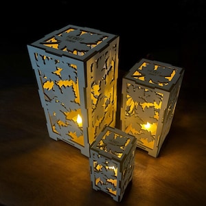 Autumn lantern made of maple wood | Autumn decoration lantern with autumn leaves | Candle holder with autumn leaves | Decorative lantern leaves | Personalized tealight holder