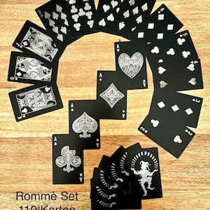 Set di carte da gioco ramino in metallo personalizzato | nero | Carte da gioco di lusso 110 carte completamente in alluminio anodizzato, set di carte personali