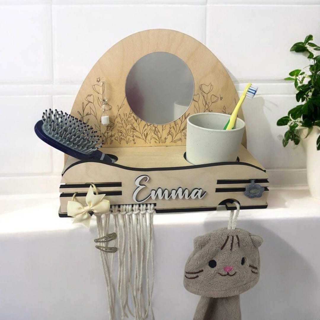 Children's Toothbrush Station With Hair Clip Holder | Montessori ...