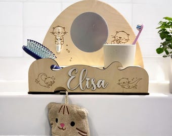 Toothbrush station for children | Montessori toothbrush holder for 1 and 2 children | Brushing teeth is fun | Personalized bathroom furniture for children