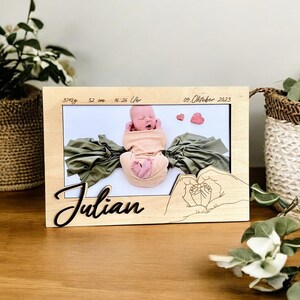 Picture frame baby birth dates wood, passepartout baby wood, gift birth personalized with name, wooden frame, picture frame baby gift