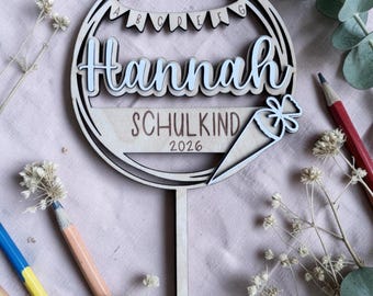 Personalized Cake Topper for First Day of School | Personalized Candy Cone Tag | Schoolchild 2026 | Back-to-School Gift | Wooden Decoration
