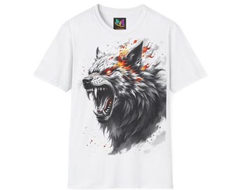 Fierce Wolf Graphic Tee, Unisex Softstyle T-Shirt for Animal Lovers, Adventure Wear, Unique Gift Idea, Halloween Shirt, Casual Fashion