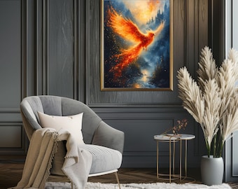Firebird Print | Digital Phoenix Poster | Mystical Wall Art | Digital Fantasy Poster Instant Download