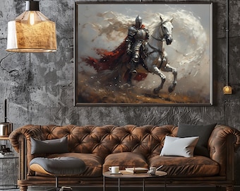 Epic Knight on Horse Digital Art | Medieval Fantasy Warrior Poster | Dark Knight Wall Print | Instant Download Artwork