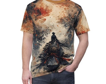 Samurai Warrior Allover Print T-Shirt, Mystical Ronin Design, Unique Asian Style Shirt, Dark Aesthetic Samurai, Japanese Art Shirt