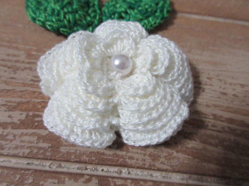 Crochet Multi layered Flower Applique in Off White with leaves
