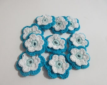 Crochet Double Layered Flowers , Ready Made, Cotton Embellishments, set of 10