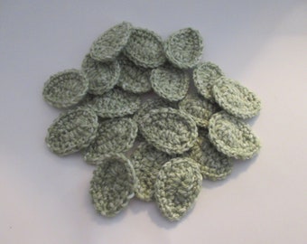 Crochet Green Leaves, Ready Made, Cotton Embellishments, set of 20