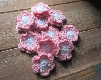 Crochet Double Layered Flowers , Ready Made, Cotton Embellishments, set of 10