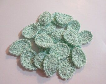 Crochet Light Green Leaves, Ready Made, Cotton Embellishments, set of 20