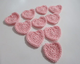 Crochet Heart Appliques, Ready Made, Set of 10 pink sparkle