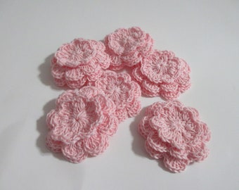 Crochet Layered Flowers , Ready Made, Cotton Embellishments, Eight-Petals