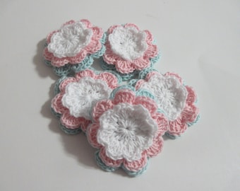 Crochet Layered Flowers , Ready Made, Cotton Embellishments, Eight-Petals