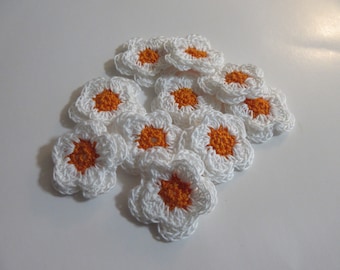 Crochet Double Layered Flowers , Ready Made, Cotton Embellishments, set of 10