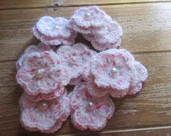 Crochet Double Layered Flowers , Ready Made, Cotton Embellishments, set of 10