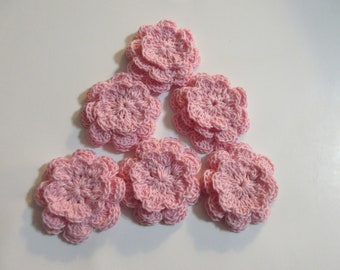 Crochet Layered Flowers , Ready Made, Cotton Embellishments, Eight-Petals