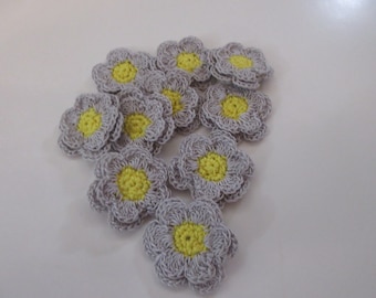 Crochet Double Layered Flowers , Ready Made, Cotton Embellishments, set of 10