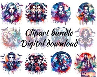 Vampire Halloween Clipart Bundle, Gothic Illustrations (Instant Download)