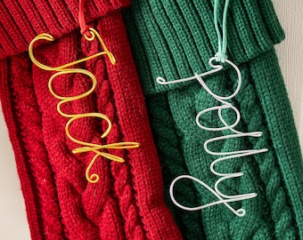 Étiquettes pour bas de Noël en fil de fer faites main, Étiquettes personnalisées pour bas de Noël, Étiquette cadeau de Noël, Étiquettes métalliques suspendues, Décoration des fêtes, Cadeau de Noël
