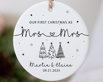 Décoration de Noël Premier Noël en tant que Mme et Mme, Décoration de premier Noël pour les mariés, Décoration de fiançailles personnalisée, Boule de Noël à suspendre pour couple