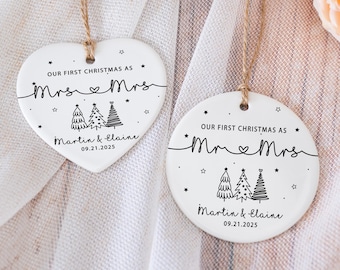 Décoration de notre premier Noël en tant que M. et Mme, Décoration de premier Noël pour les mariés, Décoration de fiançailles personnalisée, Cadeau de mariage pour couple