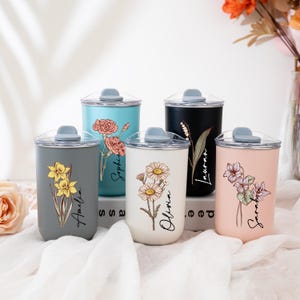 Personalized Birth Flower Stainless Tumbler Cup, Bridesmaid Proposal Gift, Wine Tumbler with Lid, Coffee Cup, Travel Mugs, Bridesmaid Gifts