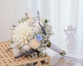 witie magnolia Windmill Ball Bridal bouquet, Handmade Flower Bouquet,Elegant romantic bouquet , Wedding Bouquet Boho,Valentine&#39;s Day Gift