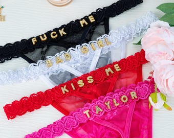 Custom Name Thong, Personalized Thong with Name, Initial Thong, Name G-Strings, Name Underwear, Romantic Gift for Him, Anniversary Lingerie