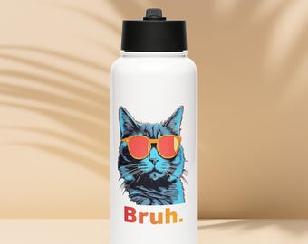 Bruh Cat - Stainless Steel Water Bottle w/ Straw Lid