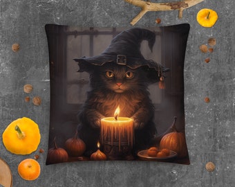 Witchy Black Cat Basic Pillow