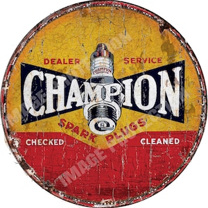 Champion Spark Plugs  , Round Metal Tin Sign , 30cm diameter 12&quot; ,Garage , Workshop ,Man Cave , vintage style decoration