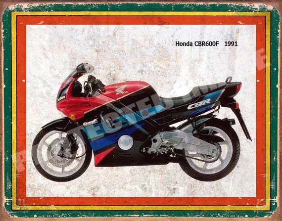 Honda CBR600F 1991 Vintage Retro Style Motorcycle Metal Tin