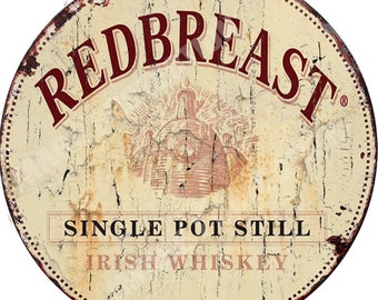 Famous Irish Whiskey , Round Metal  Tin Sign , 30cm diameter 12&quot; , Pub ,Bar , Man Cave , vintage style decoration