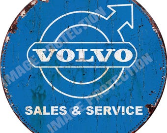 Volvo Service  , Round Metal Tin Sign , 30cm diameter 12&quot; ,Garage , Workshop ,Man Cave , vintage style decoration