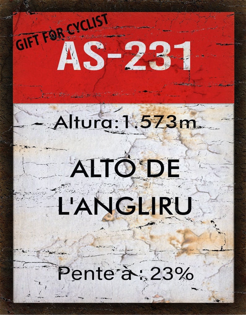 ALTO DE L'ANGLIRU Vuelta a España , cycling gift , vintage retro style metal tin sign wall plaque