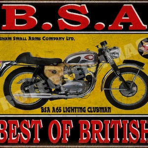 Bsa A65 Beleuchtung Clubman, Vintage Retro-Stil Motorrad, Metall, Blechschild, Plakat Wandtafel
