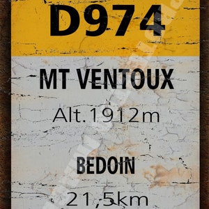 Placa de metal para pared con letrero de hojalata de estilo retro vintage, regalo de ciclismo, Tour de Francia, Mt Ventoux - Bedoin