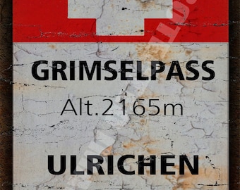 Grimselpass - Ulrichen , cycling gift , vintage retro style metal tin sign wall plaque