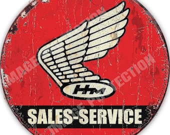 Honda Sales  Service , Round Metal Tin Sign , 30cm diameter 12&quot; ,Garage , Workshop ,Man Cave , vintage style decoration