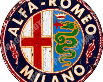Alfa Romeo Milano  , Round Metal Tin Sign , 30cm diameter 12&quot; , Pub ,Bar , Man Cave , vintage style decoration
