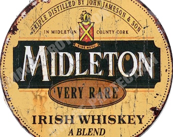 Irish Whiskey , Round Metal  Tin Sign , 30cm diameter 12&quot; , Pub ,Bar , Man Cave , vintage style decoration