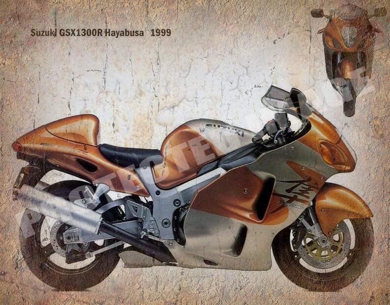 Suzuki GSX1300R Hayabusa 1999 Vintage retro style motorcycle , metal , tin sign , poster wall plaque